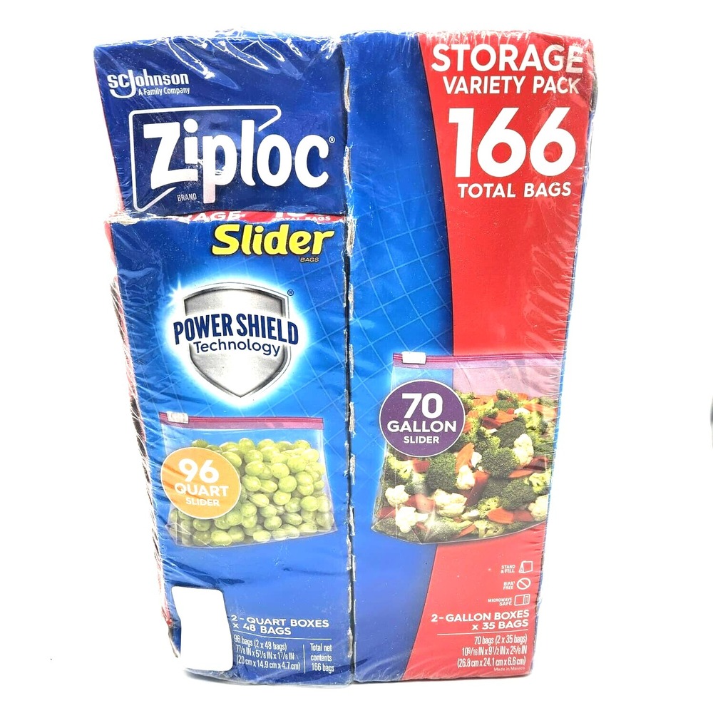 Ziploc Slider Variety Pack 166‑Count (96 Qt + 70 Gal) Food Storage Bags USA
